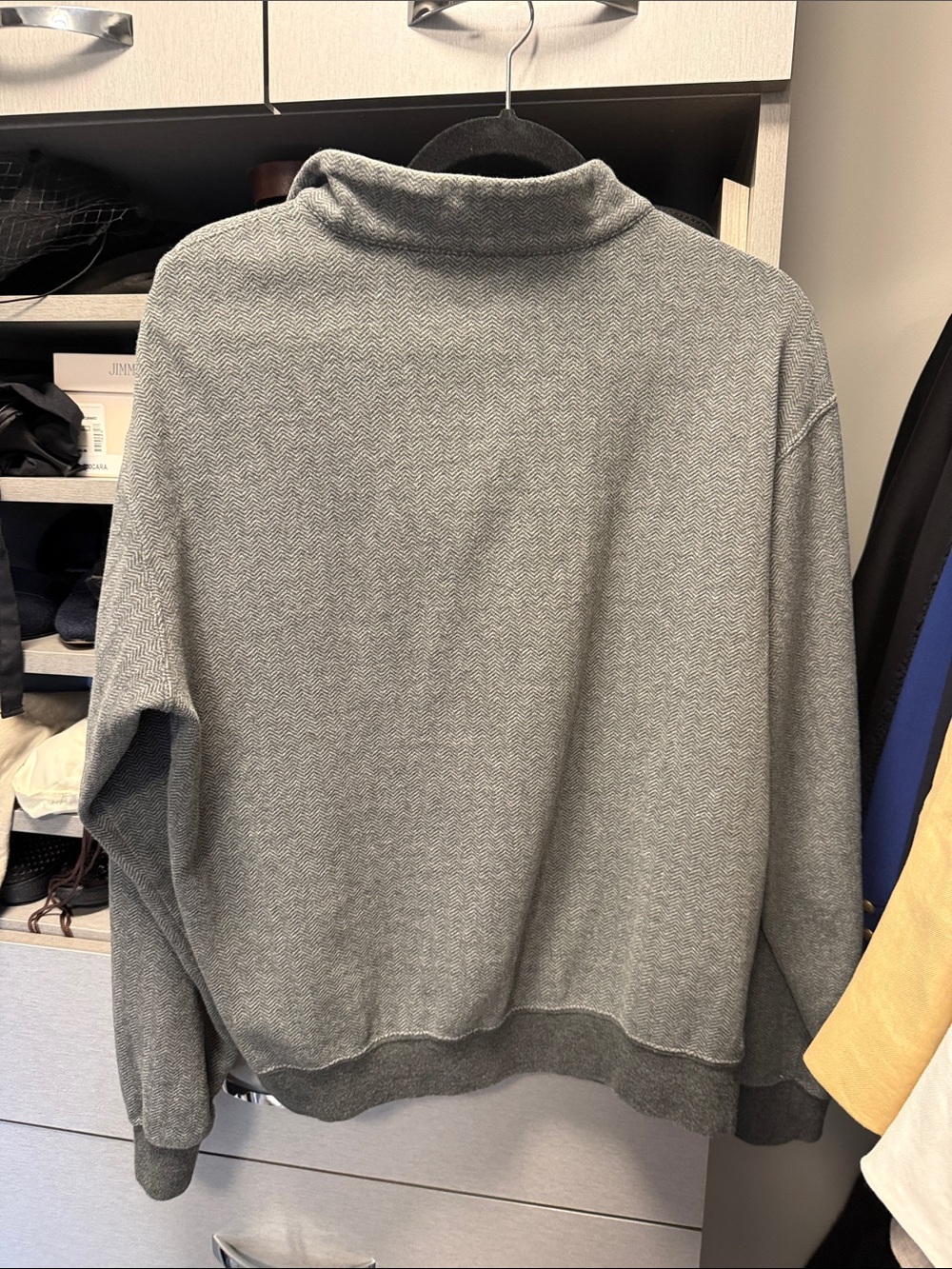 Men's M Peter Millar Gray herringbone Quarter-Zip cotton Sweater - Picture 3 of 3